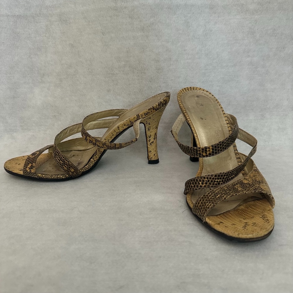 Charles Jourdan Snakeskin Sandals 6.5M Made in Italy 3.5" heel Gently worn